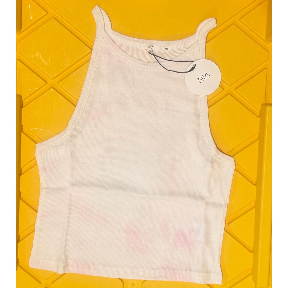 Nia The Brand High Neck Ribbed Tank Top Petal Pink White Size Small NWT